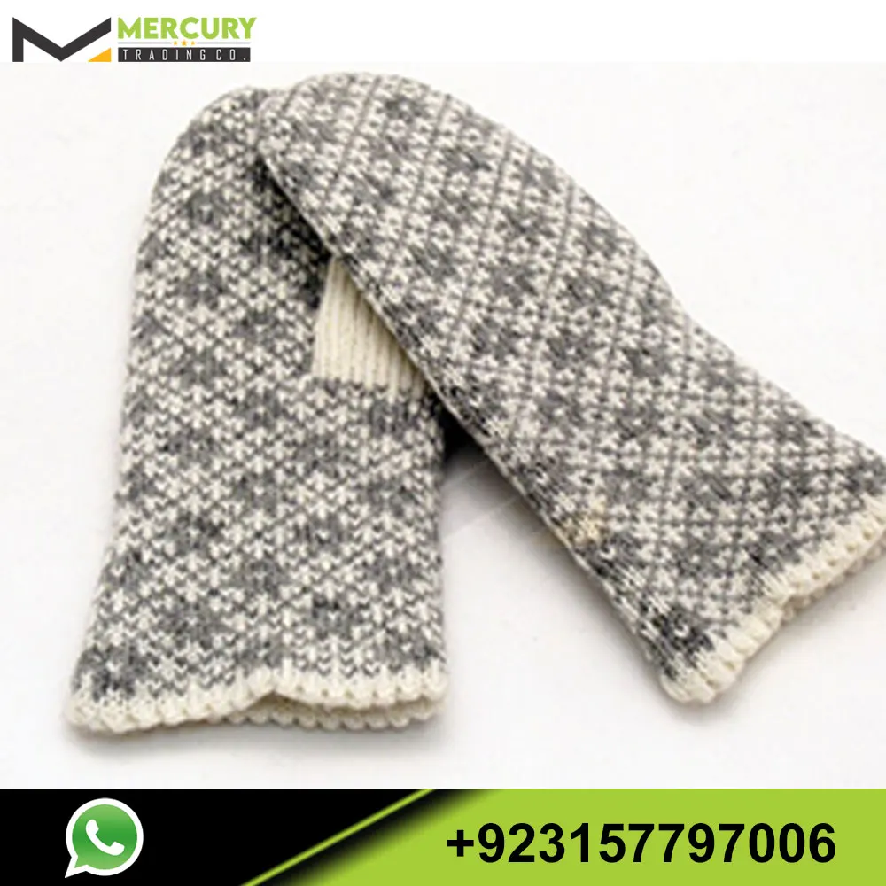 Fashion Touch Screen Women Cute Printed Wool Knitted Full Finger Mittens Winter Gloves