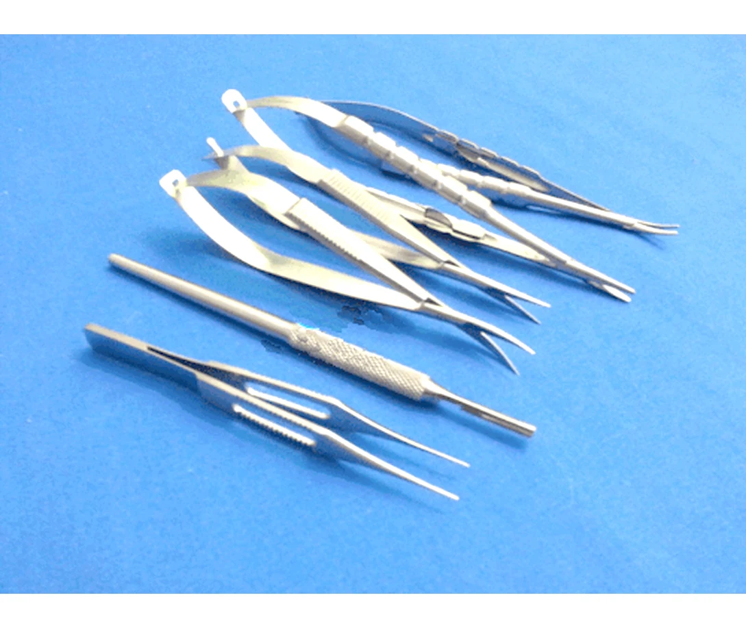 Micro Surgery Surgical Eye Ophthalmic Instruments Kit 6 Pcs Set Castroviejo Needle Holder Scissor Suture Forceps Scalpal Handle