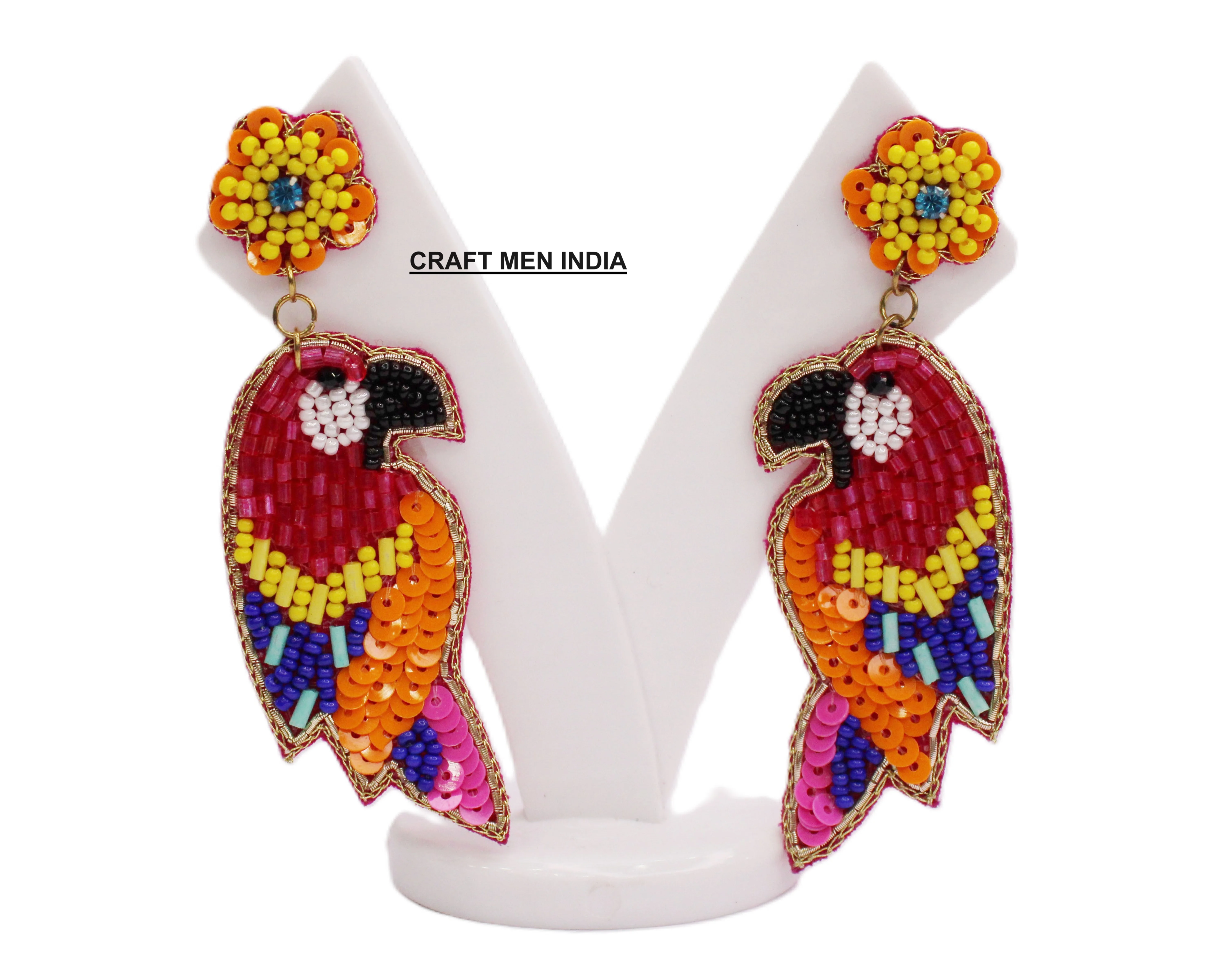 Handmade Beaded Stud Earrings for Girls and Women Fashionable Diamond Indian Wing-shaped Pattern in Classic Spanish Style