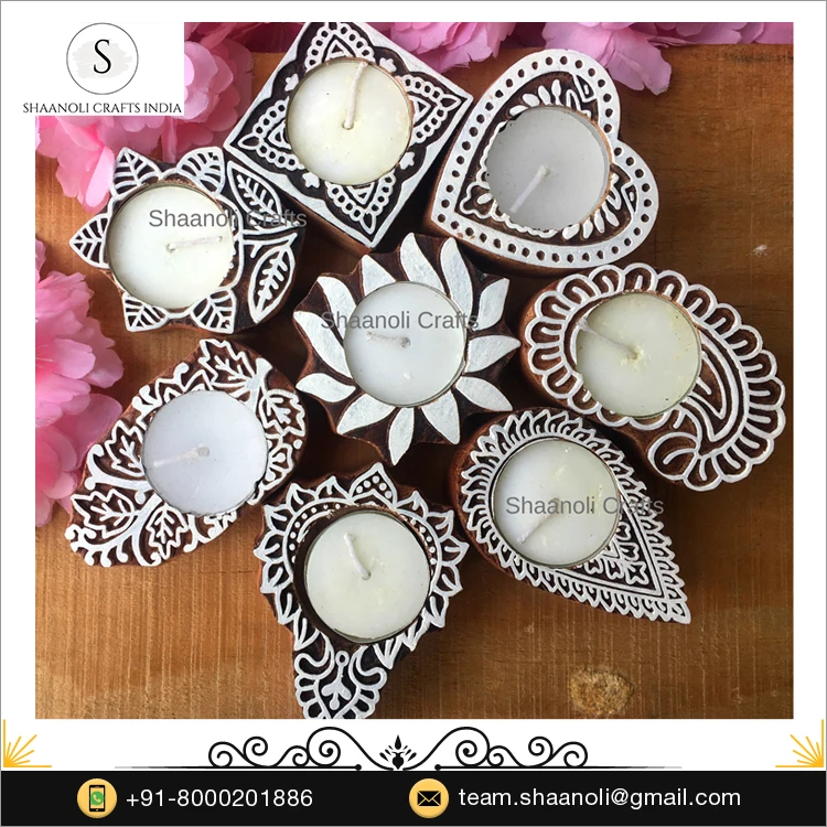 Handmade Decorative Candles With Handcrafted Wooden Candle Holders for Christmas and Wedding Return Gifts Designer Candle Holder