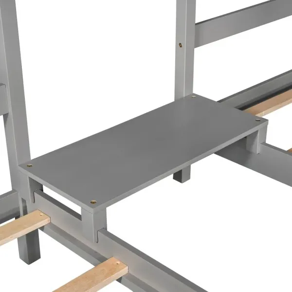 Double Twin Size Triangular House Beds with Built in Table Gray for Kids OEM Supplier from Vietnam Following Your Brand