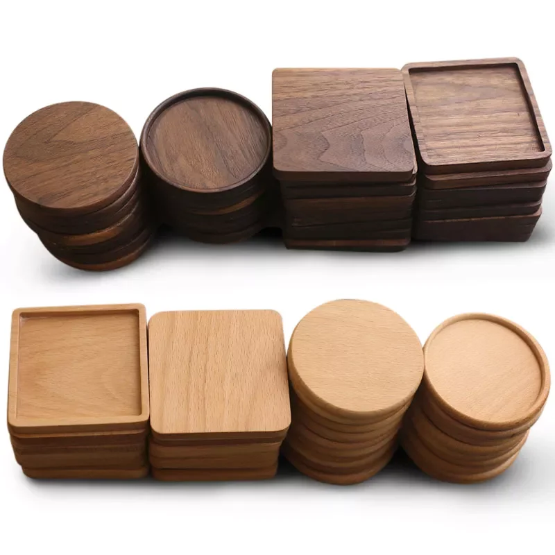 Wooden coaster non-slip cup mat square round solid wood tea cup holder Drink pot Tea Coffee Cup plain blank Wooden Coaster