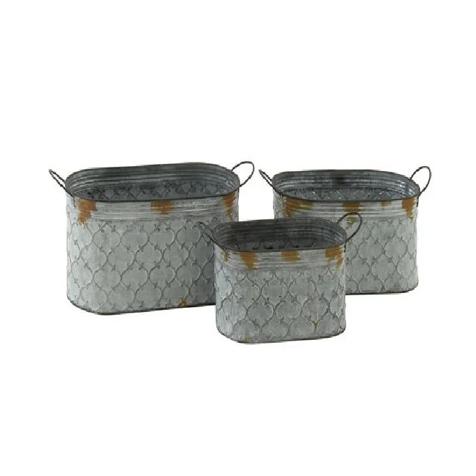 Small And Large Galvanized Planters Buckets And Small Flower Pots Custom garden Planters Set For Indoor Outdoor Decoration