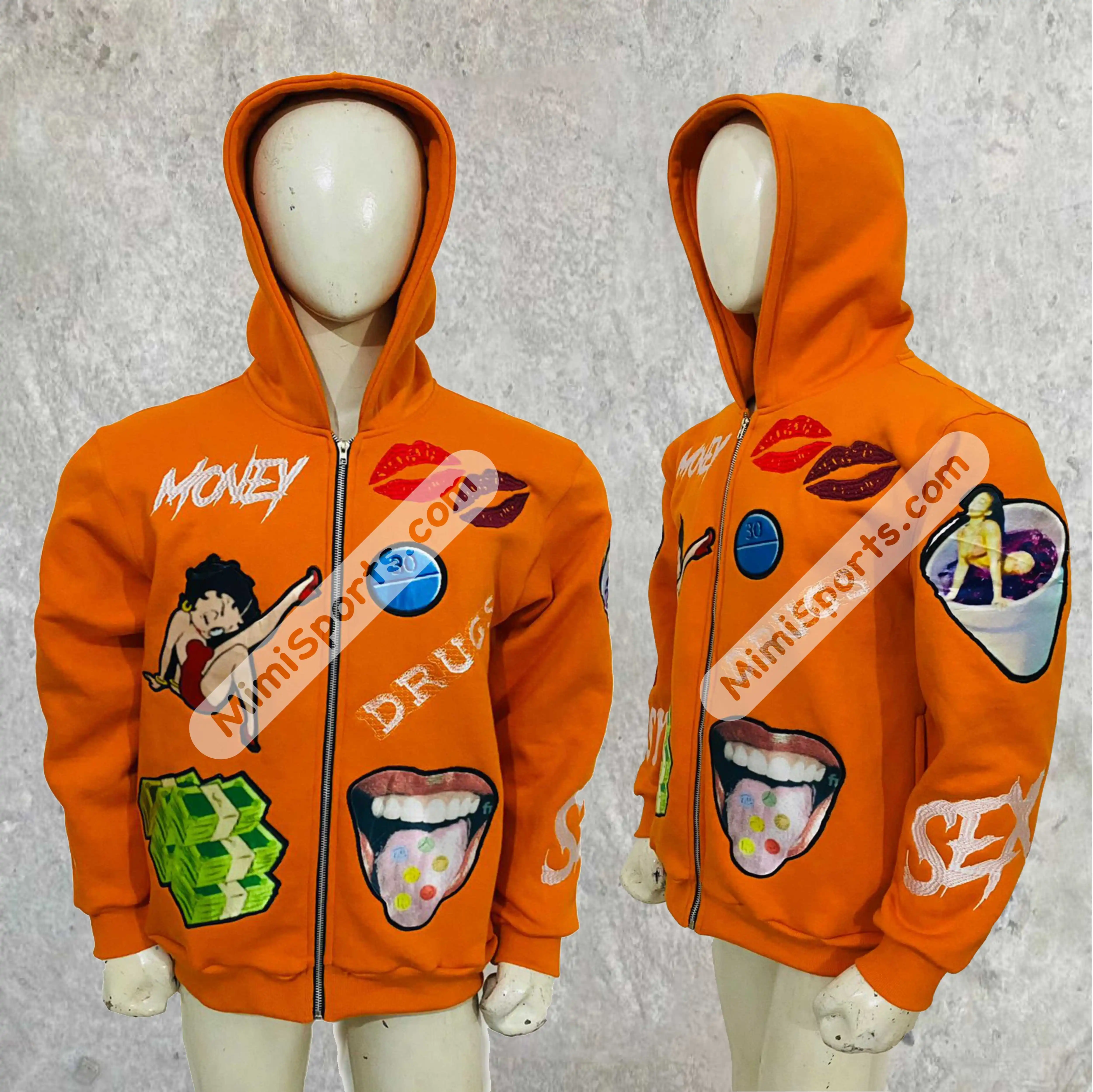 Embroidery Patch Hoodie Orange LOGO men sweater pullover Hoodie with Embroidery patch jumper men knitwear custom Cotton Hoody