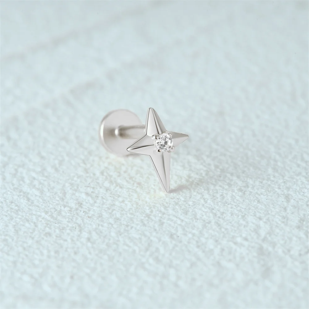 Fashion Jewelry  S925 Sterling Silver 18k Gold Plated Earring Korean Style Quadrangular Star Piercing Stud Earrings