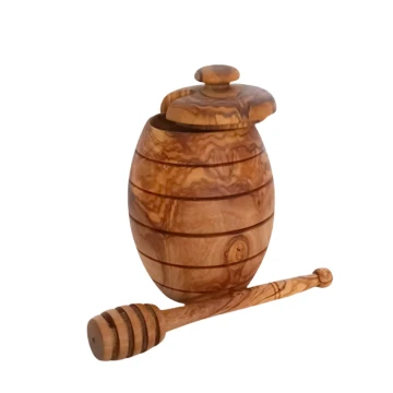 Mediterranean Countries Handmade Olive Wood Honey Jar Engrave Jar with your logo or your family name.