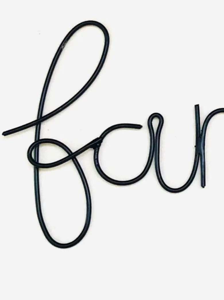 Family Wire Wall Art Handmade Metal Word Decor with Heart emphasizes themes of family love and modern decor