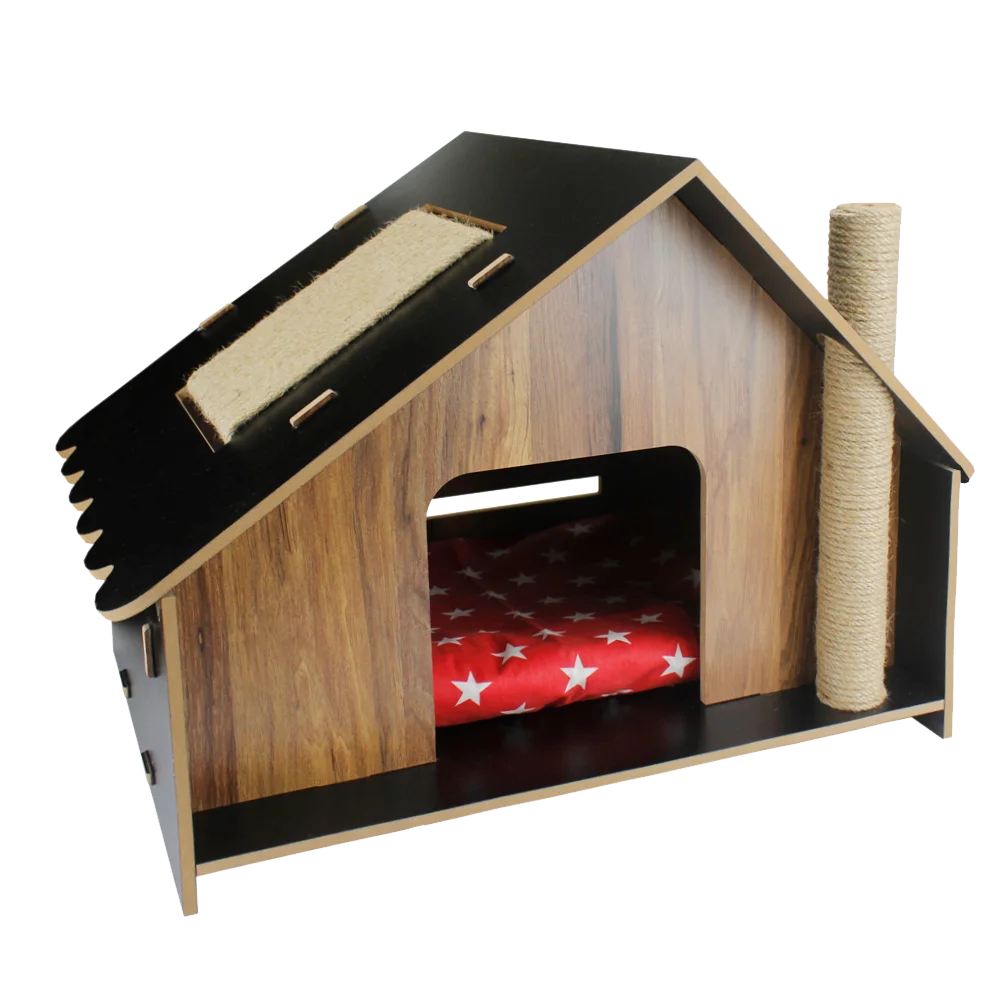 Cute Kitten Cottage Decorative Wooden Cat Hut 50pcs Natural Color Pet Bed Breathable Sweet Home for Dogs Assembly Standard Size