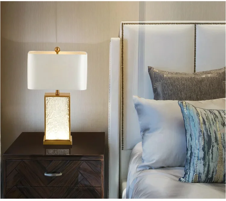 Modern Simple and Luxurious Colored Glass Table Lamp Corrugated Gold Frame Living Room Decoration American Art Bedside Lamp