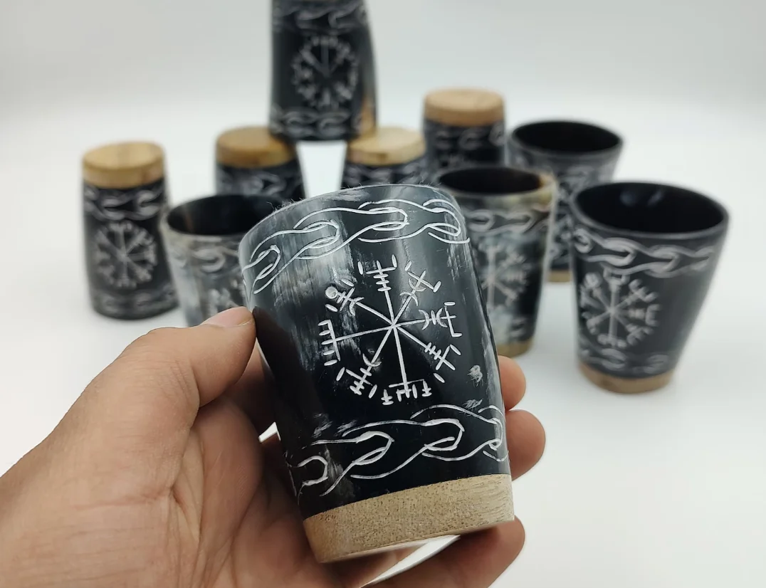 Authentic 100% Ox Horn Shot Glass Cups Drinking Horn Mead Koi Beer Shape Customizable Logo Wedding Party Gifts for Him & Her