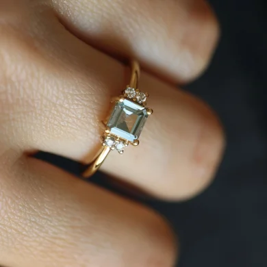 Natural Green Peridot and real diamond ring gold setting wedding ring anniversary gift luxury gemstone ring wedding jewelry