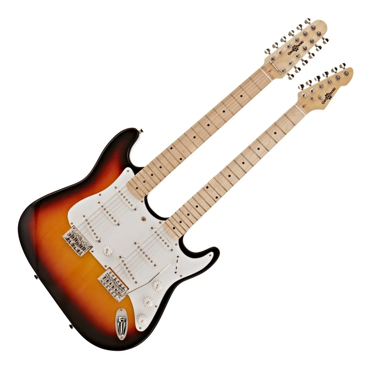 Innovation Promotion Products Factory Double Neck Silver Electric Guitar with Chrome Hardware Offer Customize