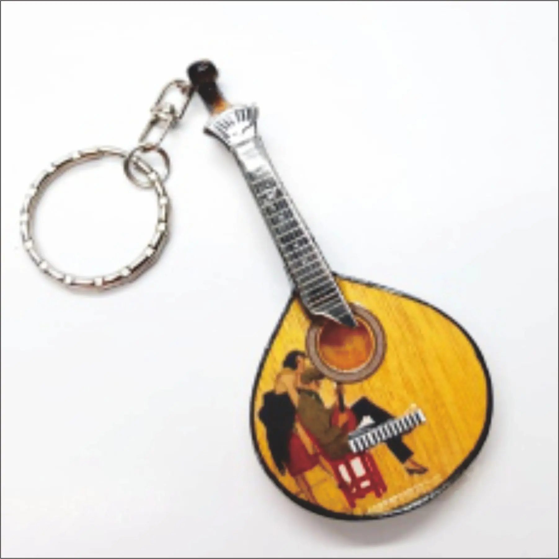 Miniature wooden portuguesse guitar keychain for decoration