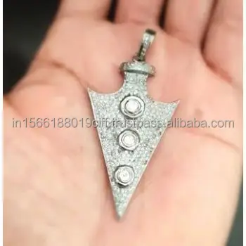 Victorian Vintage Fine Jewelry Pendant Gemstone White Topaz Pave Micro Setting Heart Pattern Main Material Silver Diamond Stone