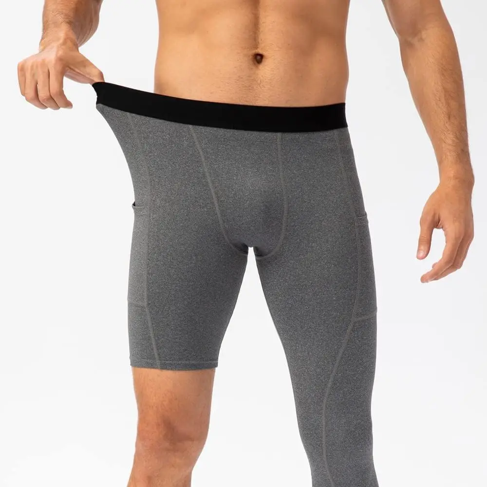 Wholesale Men Gym Workout Athletic Running Pants 88% Polyester 12% Spandex Fitness Gym Compression Tights Men Basketball Tights