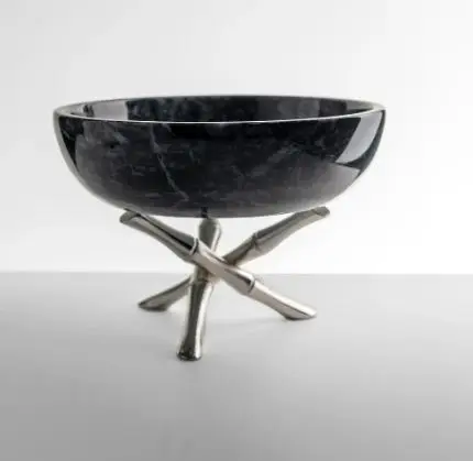 Black Marble Bowl Brass Footed Serving Bowl Handmade Decorative Presentation Bowl with Brass Legs Special for Gifting item