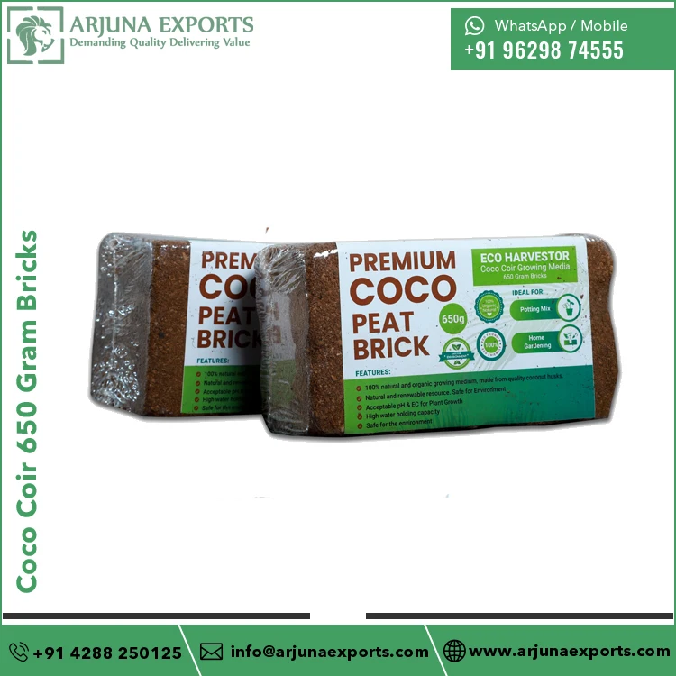 Indian Supplier of Premium Quality Coir Pith or Coco Peat 650gram Bricks for Garden Supplies Potting Mix Hydroponic Growers