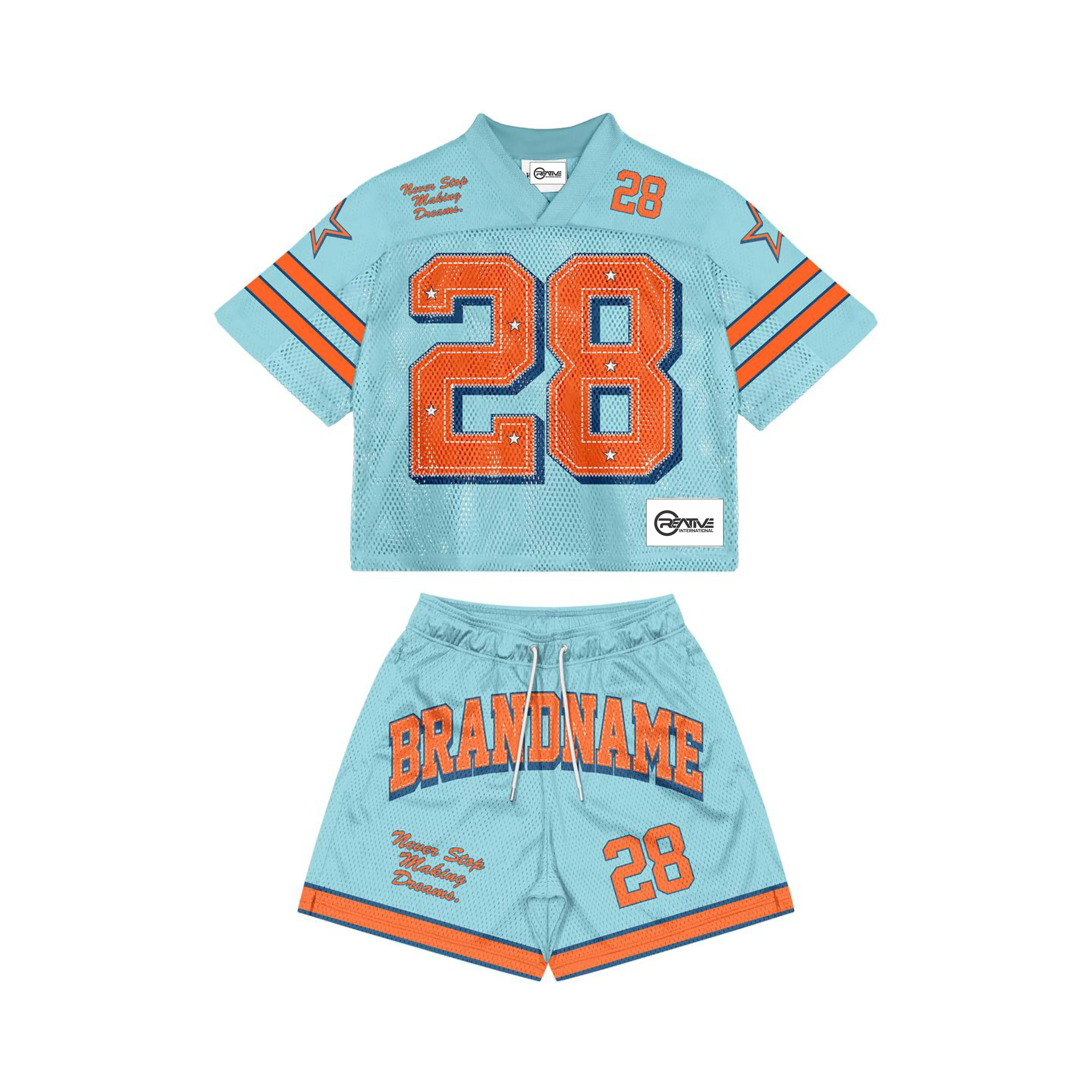 fashion ribbed neckline football jersey boxy fit athletic mesh jersey