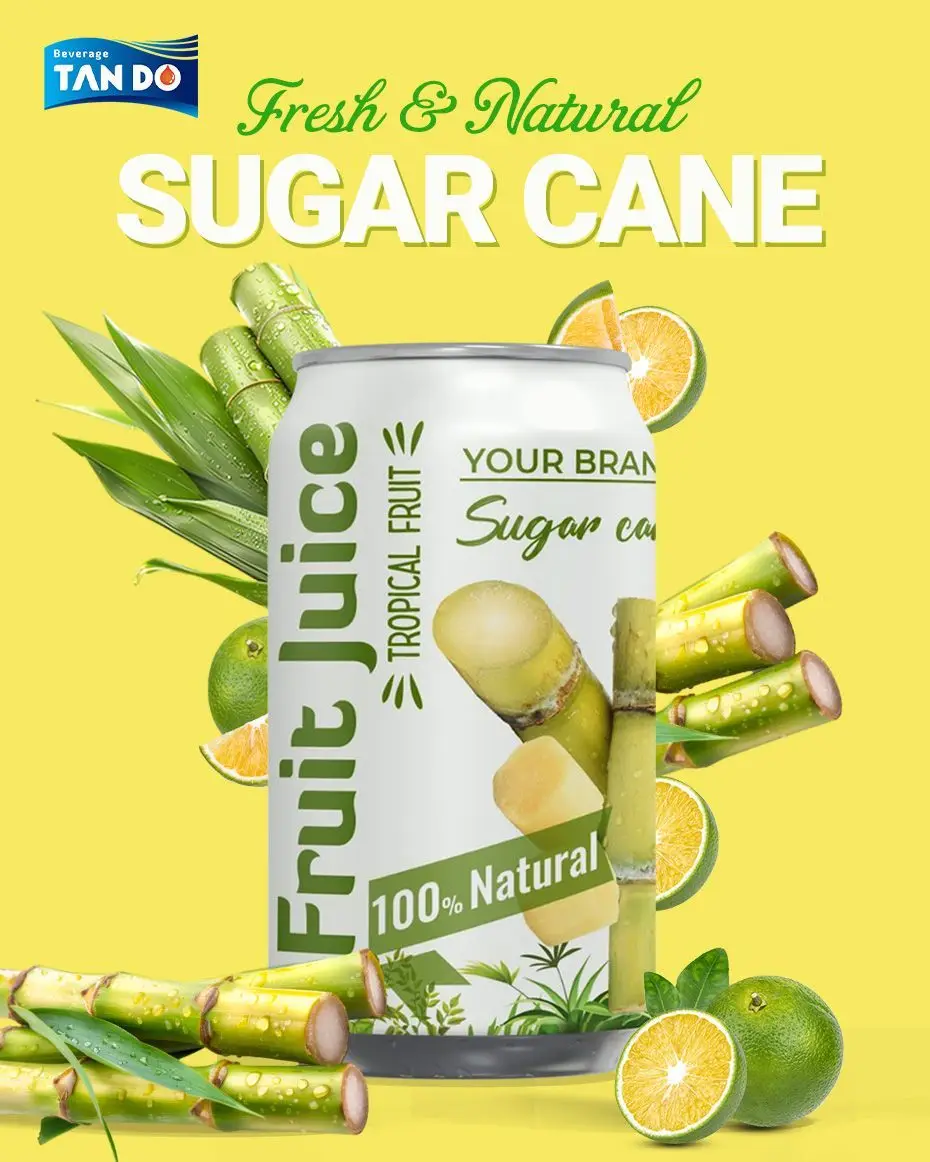 Fresh sugarcane juice made 100% not from concentrate in 330ml Canned - NFC - Free samples and design