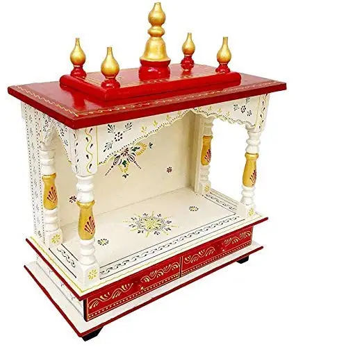 Handpainted Wooden Home Temple, Mandir For Home, Office and Gift, Pooja Mandir With Door, Home Mandapam for Pooja Religious