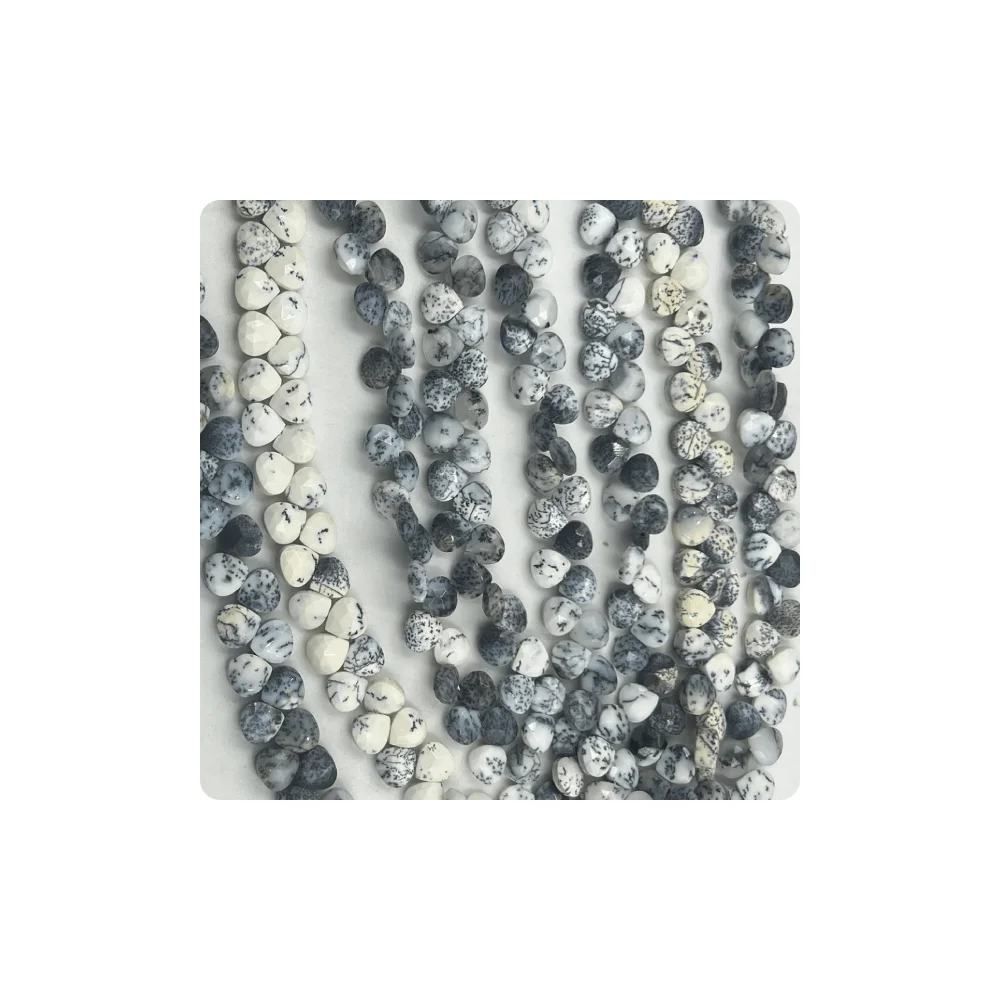 Custom Size Natural Dendrite Faceted Heart Shape Briolette Beads 7mm Approx 8 Inches Strand.