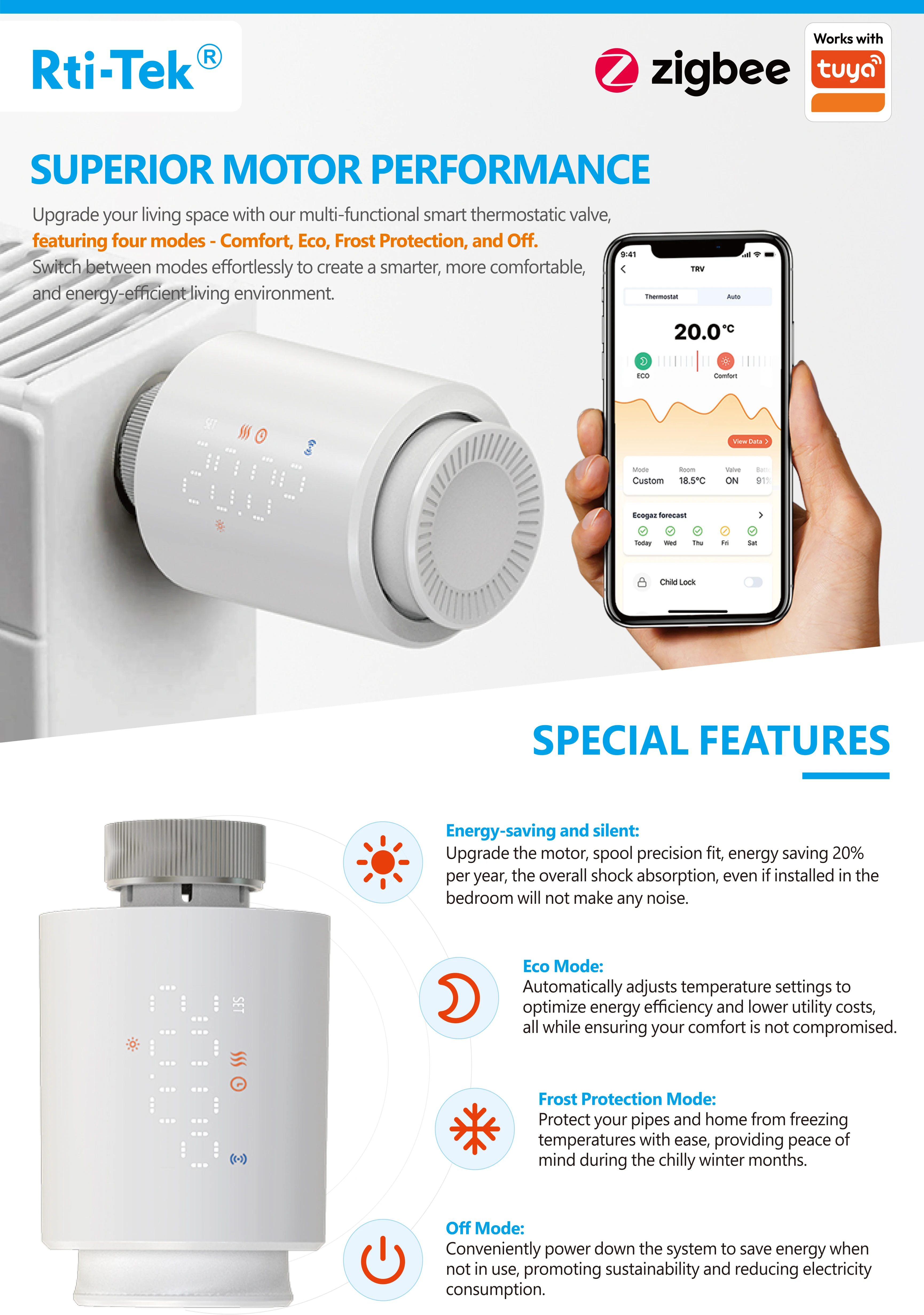 Ultra-low Power  TUYA Smart LED Thermostatic Radiator Valve Zigbee Compatible with Alexa Google Home TRV