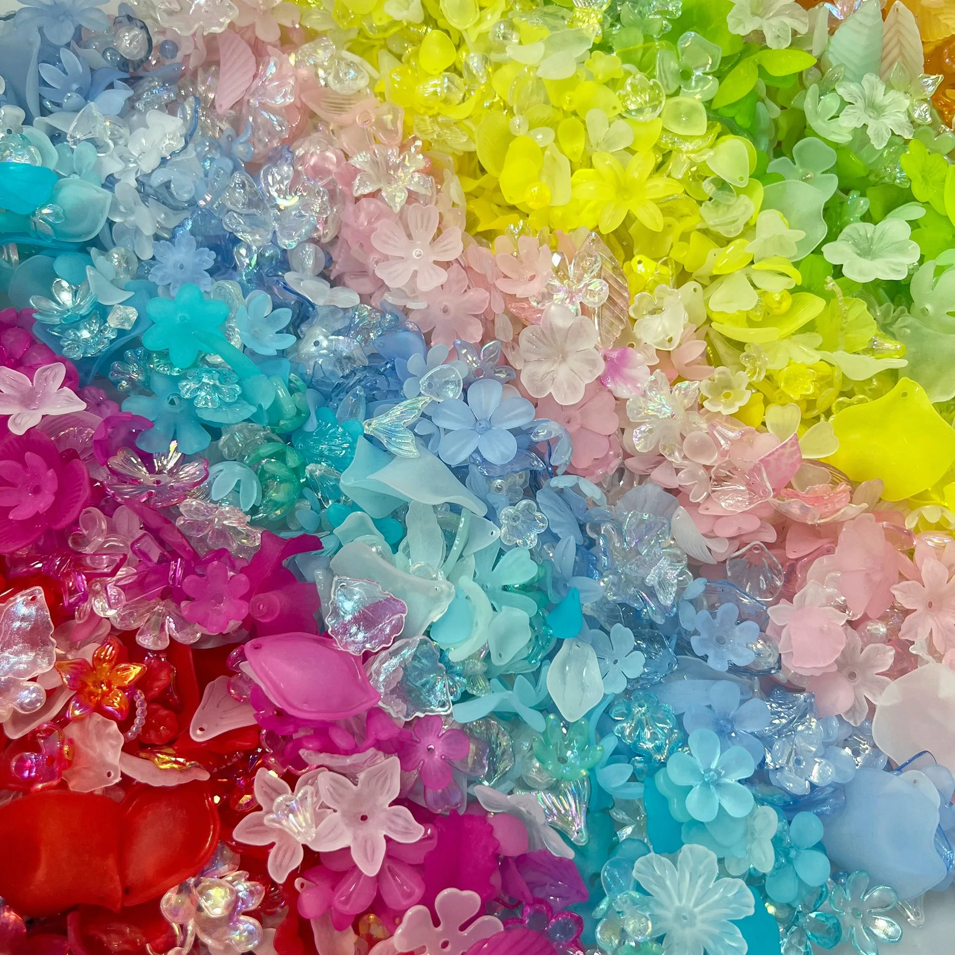 Wholesale mixed style colorful flower leaf acrylic beads for jewelry making bulk plastic loose beads 450g/bag