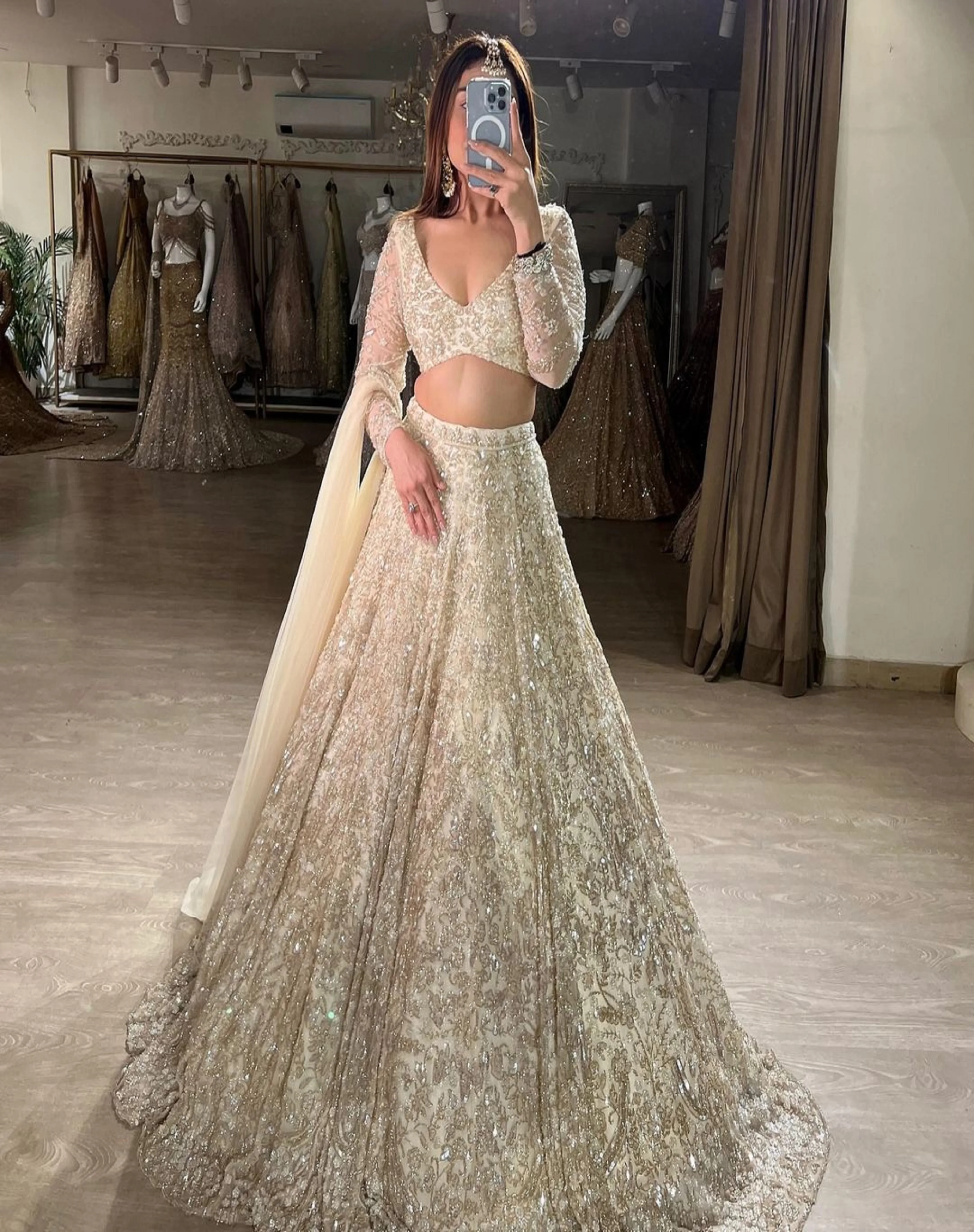 Fashionable Ultra-Satin Silk Lehenga Choli Intricate Sequins Embroidery, enhanced with Can-Can and Canvas layers BD Indian