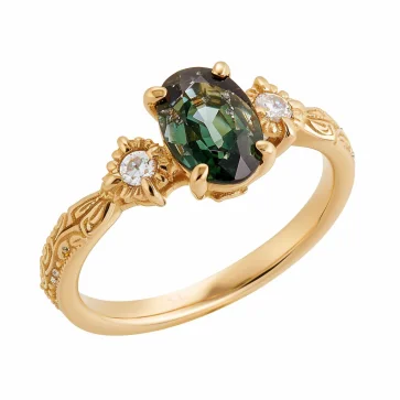14k gold vintage engraved Natural green sapphire ring Yogo  montana engagement ring oval teal sapphire Buy at direct factory