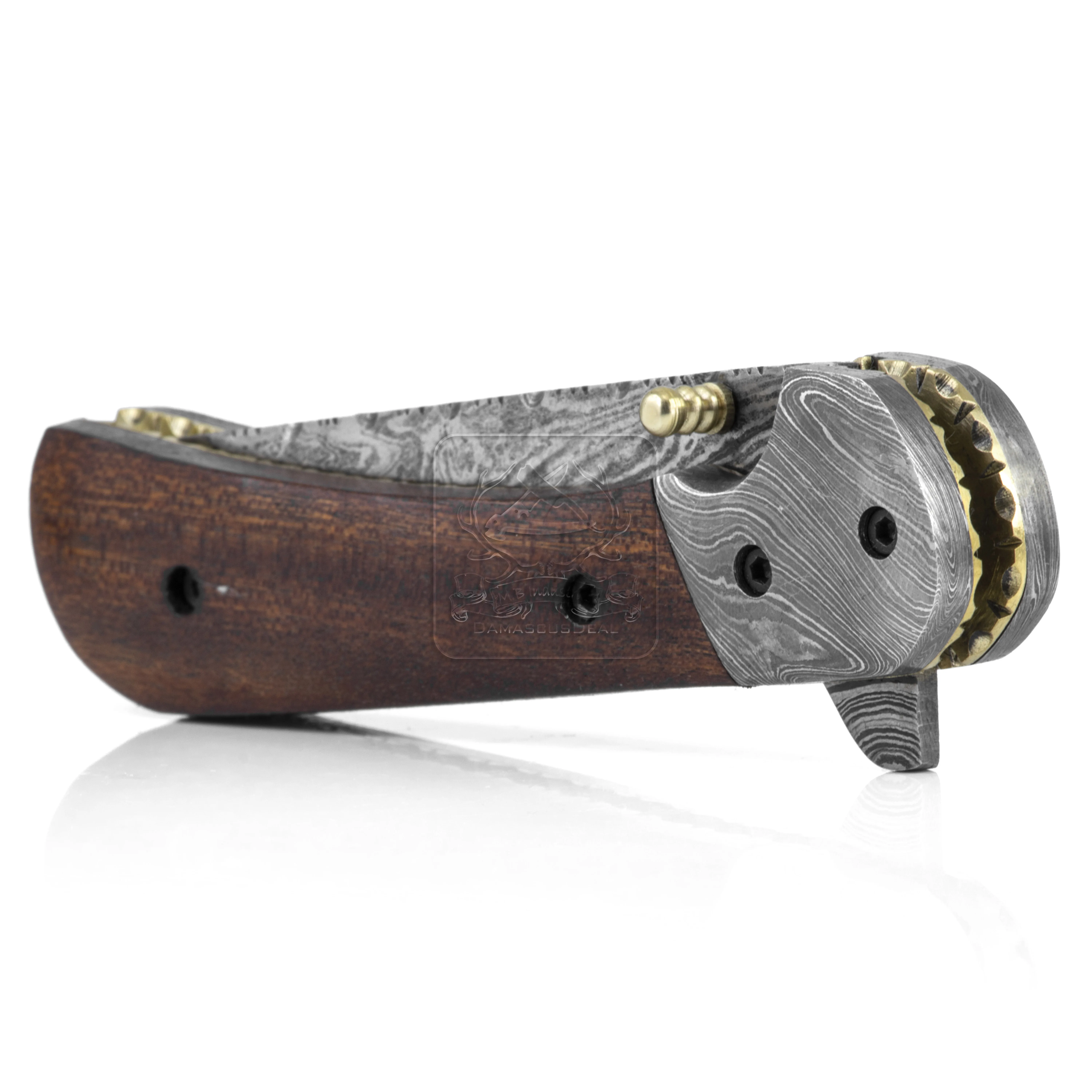 DD-FK-667 Damascus Steel Folding Knife Mahogany Wood Outdoor Survival Hunting Multi-Tool EDC Bushcraft Camping Inspired Swords