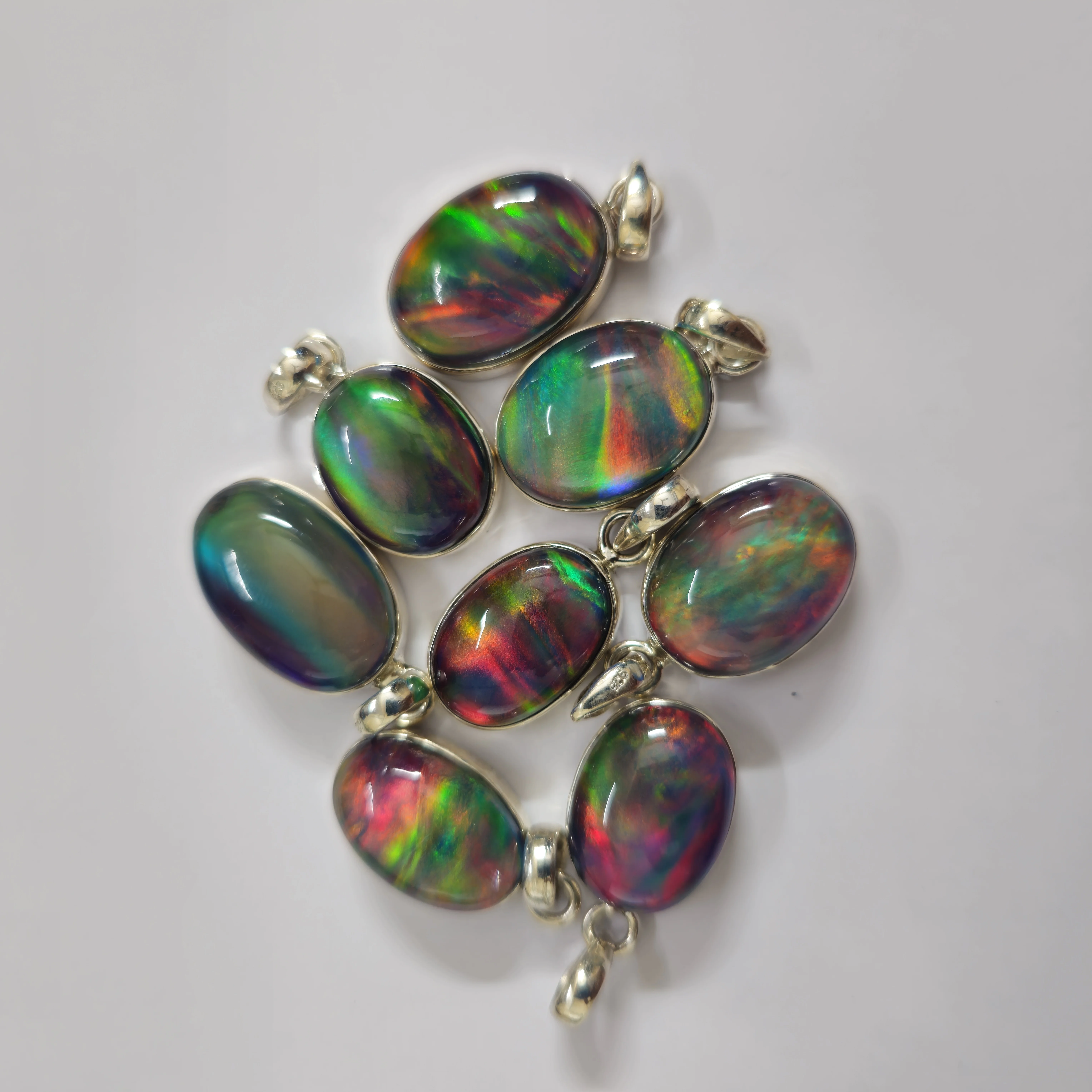 Aura opal Cabochon pendant in Silver 925 Handmade silver Pendant in silver