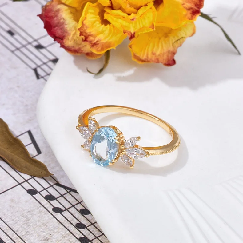 New Arrival YINSAKI 925 Silver Blue Topaz Ring 14K 18K 22K Gold Plated Fashion Band Ring Zirconia Ring