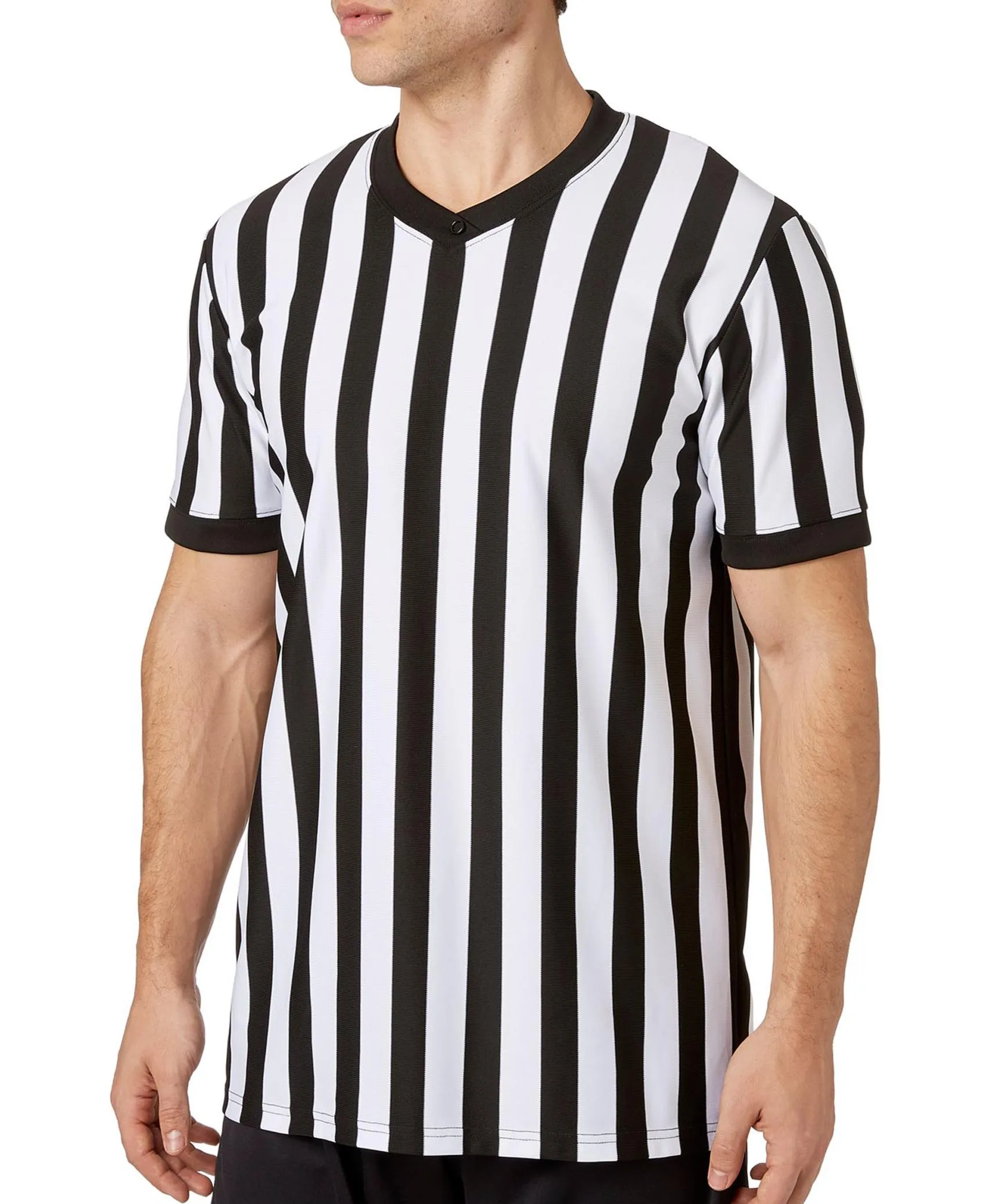Basketball referee Shirt Black and White Stripe Short Sleeve Mesh Football Referee Shirt Men Half Zipper Collar Referee Shirt