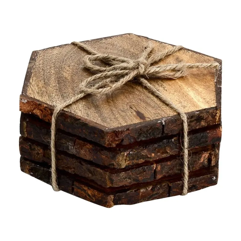 mango wooden round coasters with bark of tree for home table decorate tea cup coasters with natural color for wholesale cost