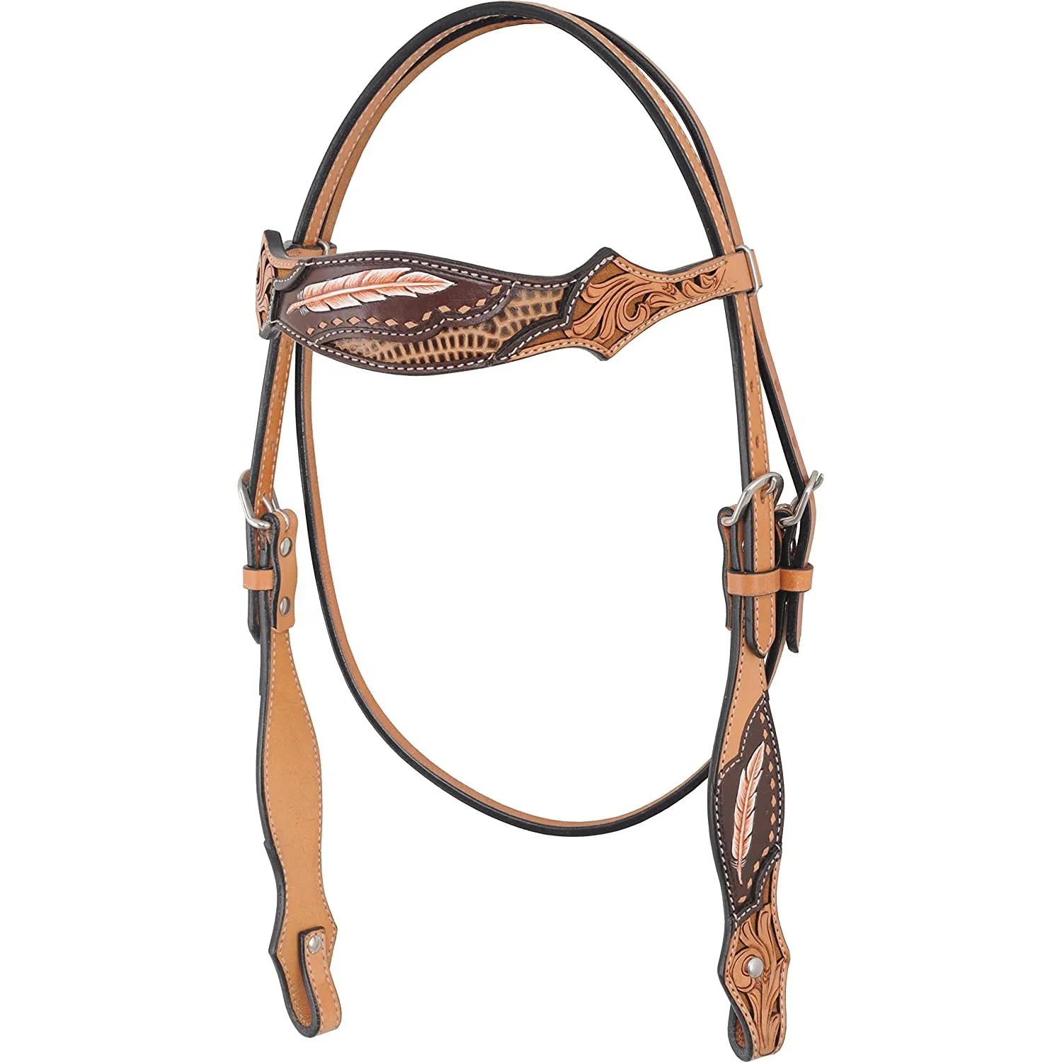 Western Equestrian Horse DD Leather Headstall Head collar Hand Tooled Design Full Cob P-ony Sizes Custom Manufacturer