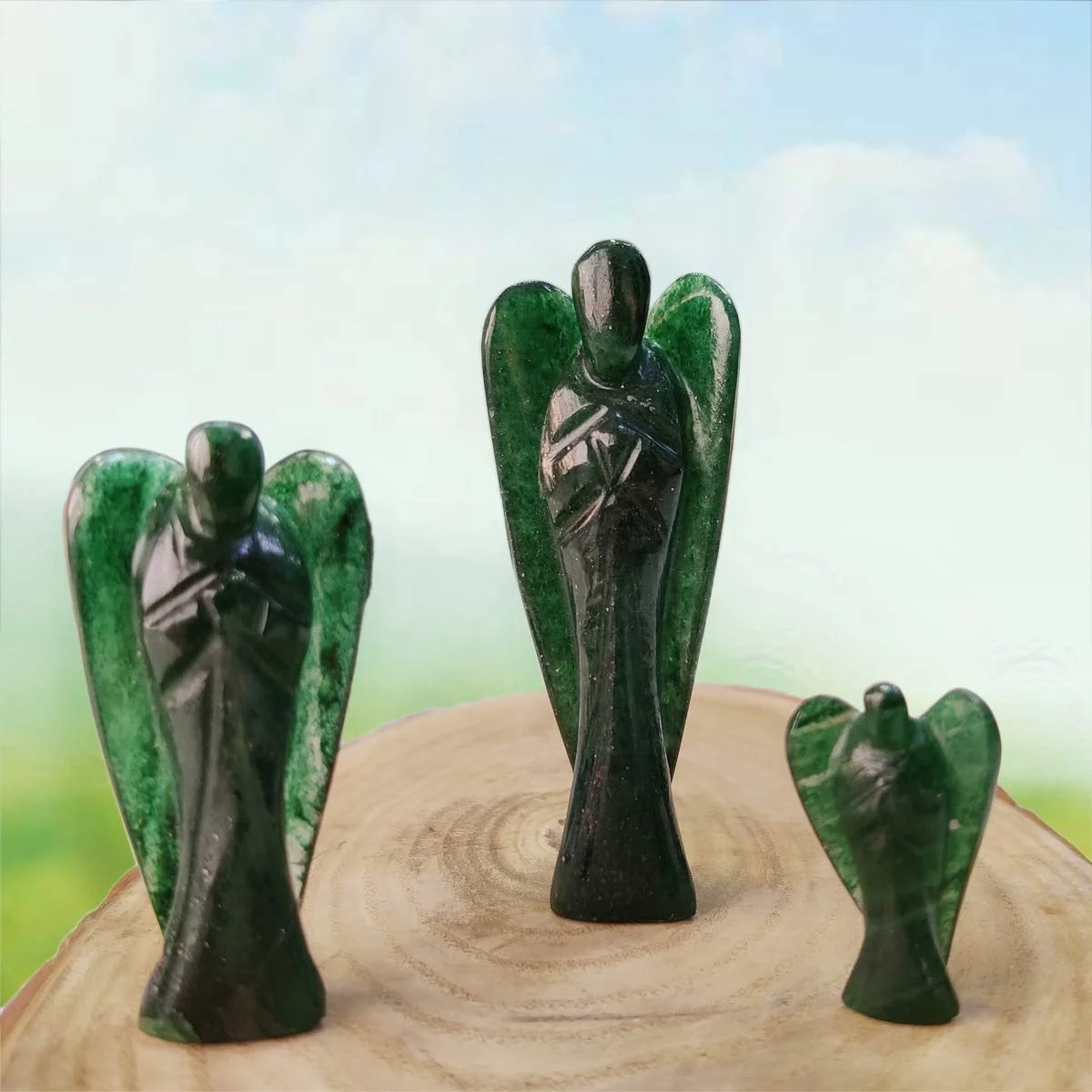 Green Jade Stone Angel Pocket Figurines | Size 2 inch Natural Healing Crystal Reiki Chakra Stone
