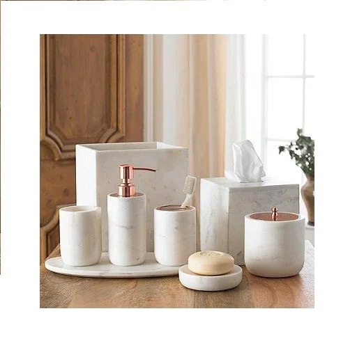 4-Piece Bathroom Accessories Set Soap Dispenser Tray Tumbler Marble Set Home Bathroom Decor Handmade Cheap Price Made In India