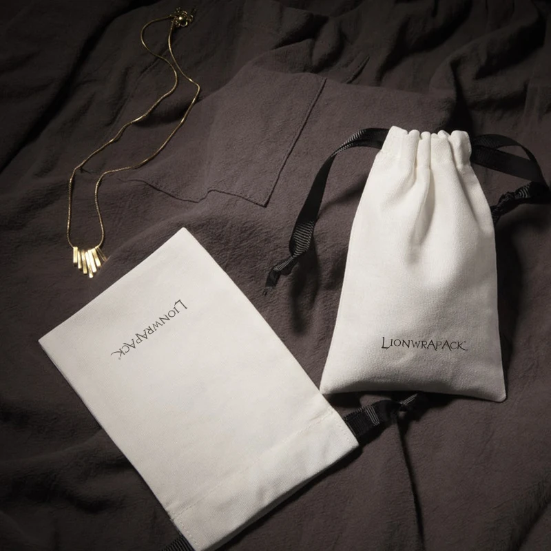 Рекламная эко-муслиновая упаковка для ювелирных изделий Lionwrapack, Хлопковый мешок, индивидуальный органический хлопок, сумка на шнурке для свечей