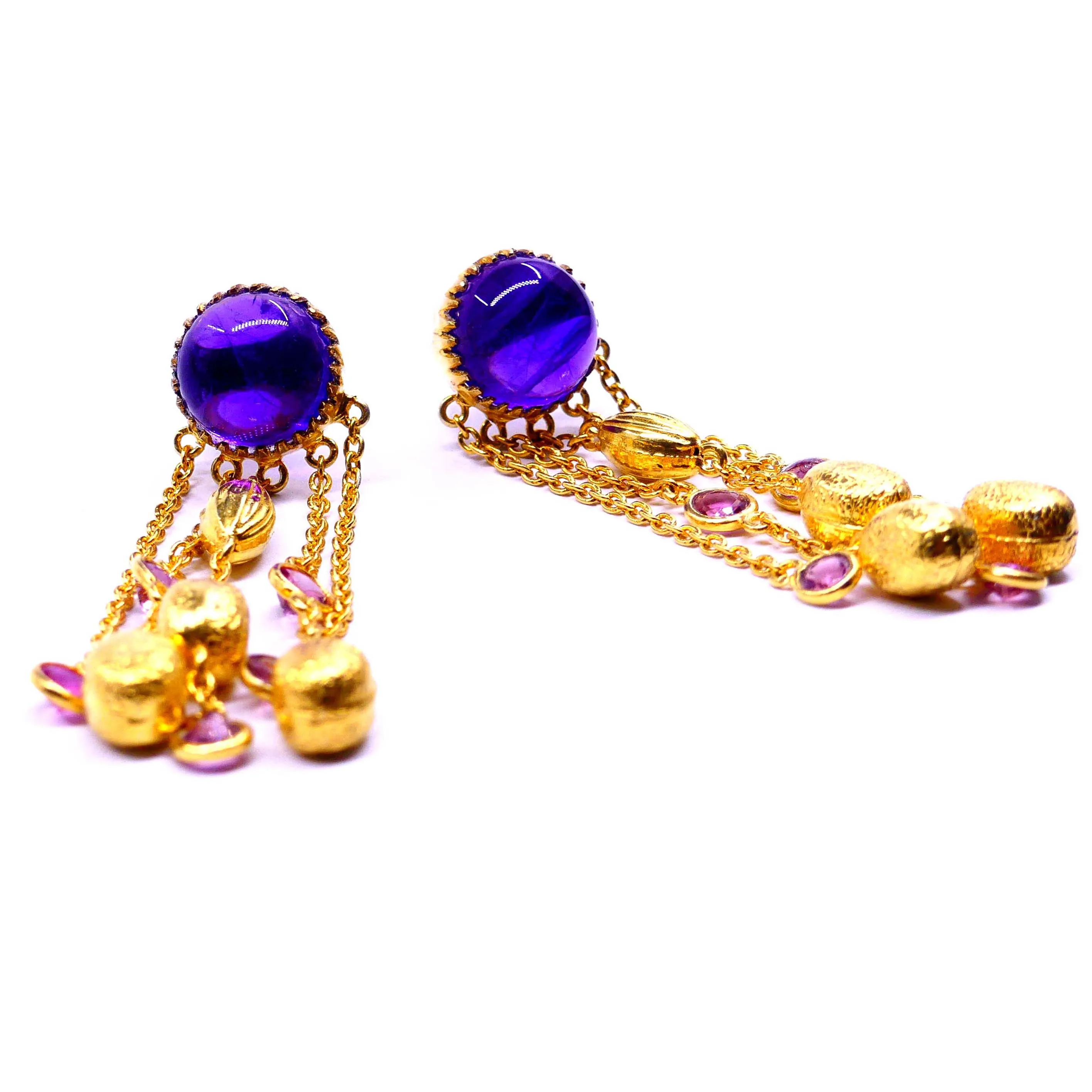 Party Wear Sterling Silver 925 Amethyst Pink Tourmaline Gemstone Dangler Women Wear Hanging Chain Earrings