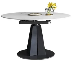 Minimalist Round Marble Sintered Stone Top Steel Metal Legs Base Rectangular Dining Table