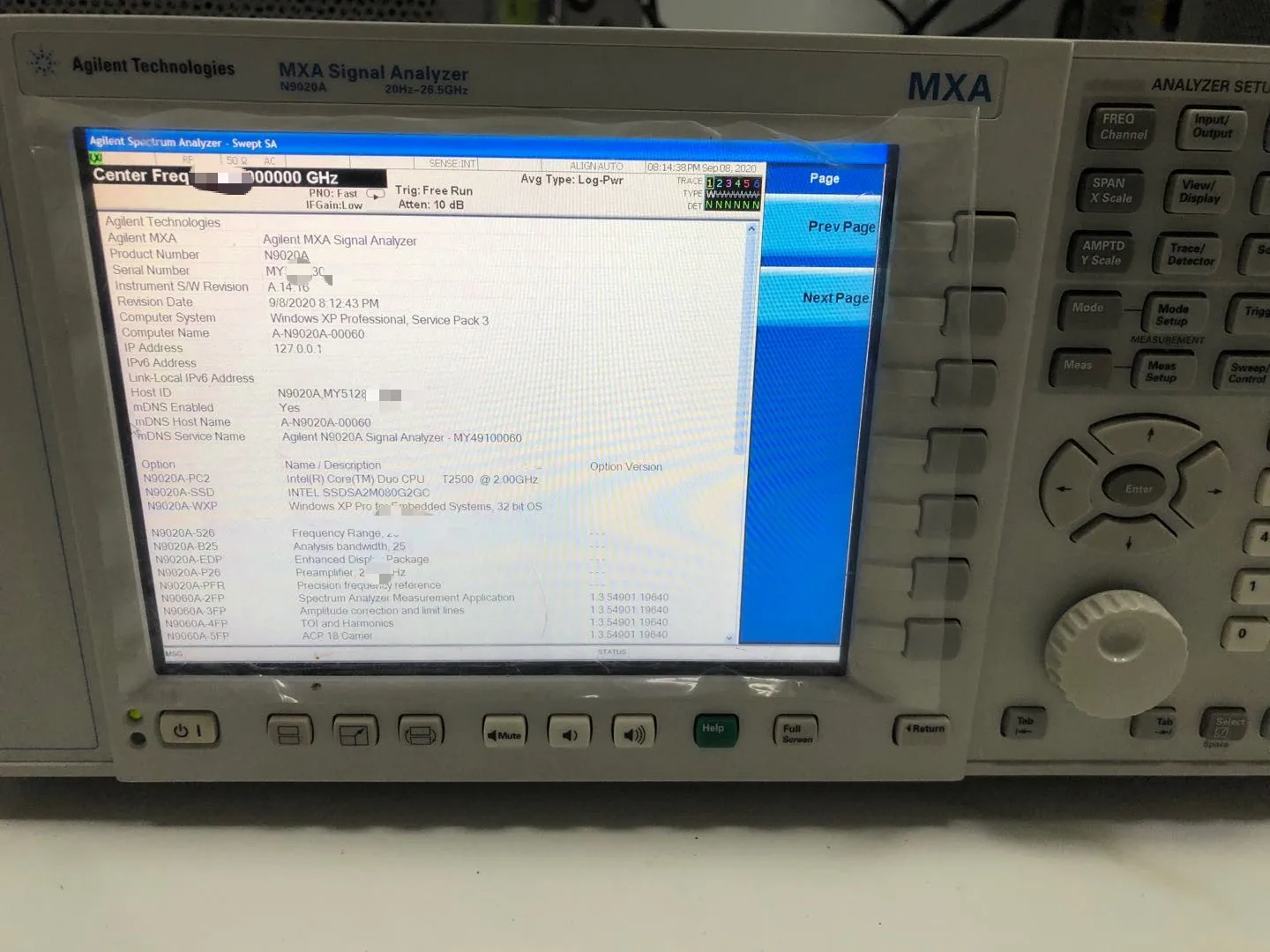 HP/AGILENT/ Keysight N9020A MXA Spectrum Analyzers 20HZ-3.6GHZ XP system