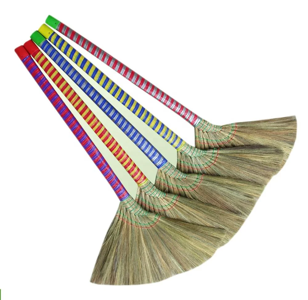 Vietnam grass sorghum grasss broom with colorful handle grass broom household kitchen item handicraf