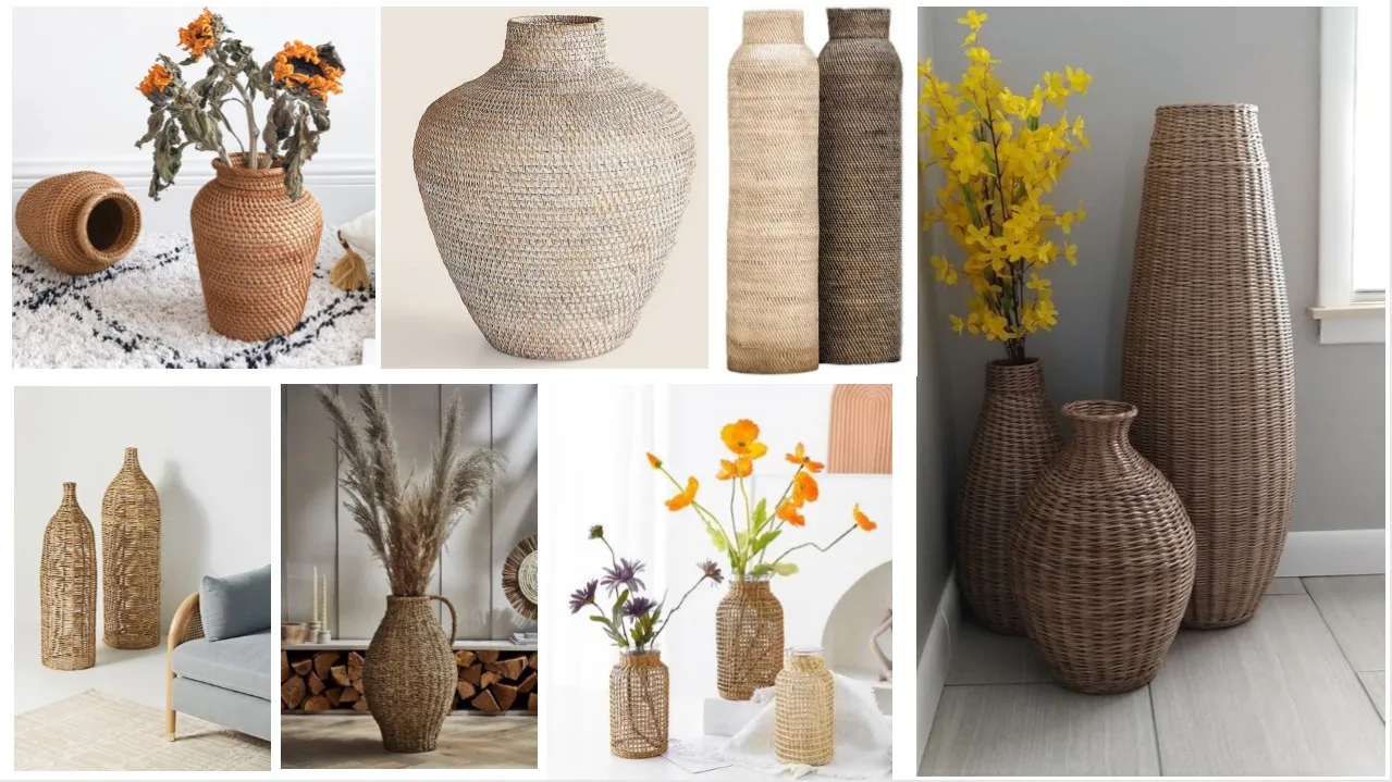 Ваза из ротанга ручной работы украшение для дома винтажная Цветочная бутылка античное растение