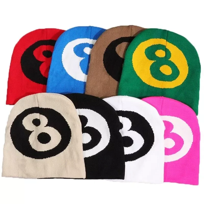 Hip-Hop Cap 8 Number Letter Knitted Winter Beanie Cap for Man Women Multicolored One Size Lightweight Skull Acrylic Cap Beanies