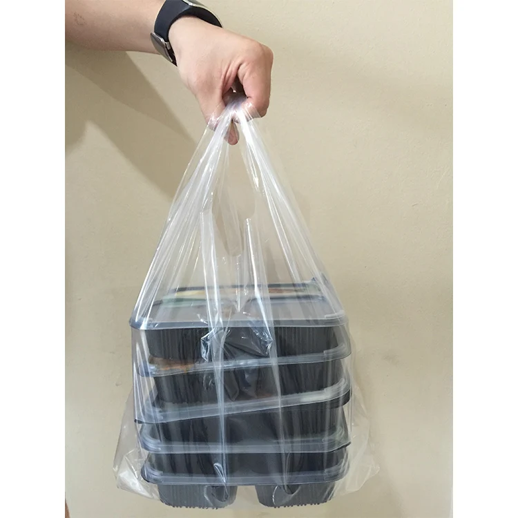 High Quality T-Shirt Food Takeaway Bag Various Sizes Can Customize Logo and Design Transparent Takeaway Carry Clear Plastic Bag