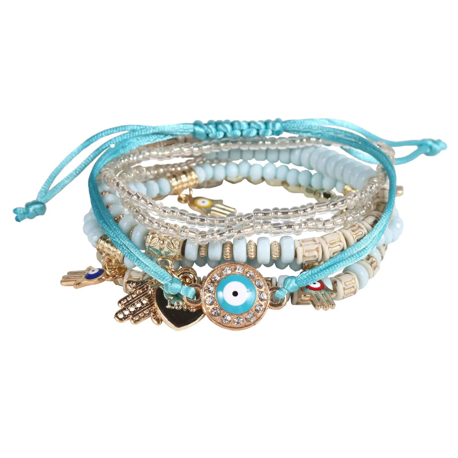 192053 6-piece girl Teen blue glass beaded butterfly bracelet set