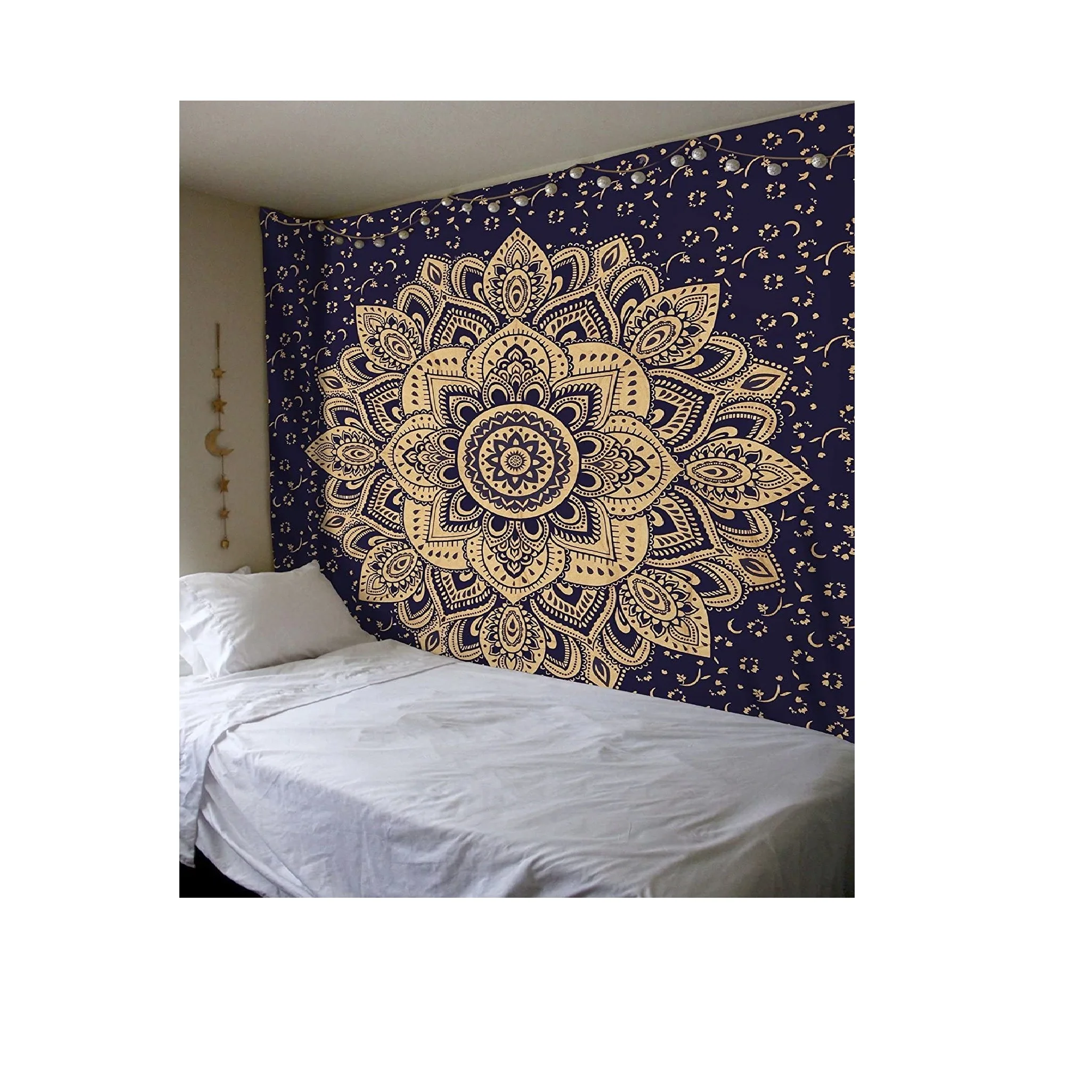 Best Quality Blue Golden Color Mandala Tapestry Wall Hanging Bohemian Bedspread Tapestries for Living Room Bedroom Decor