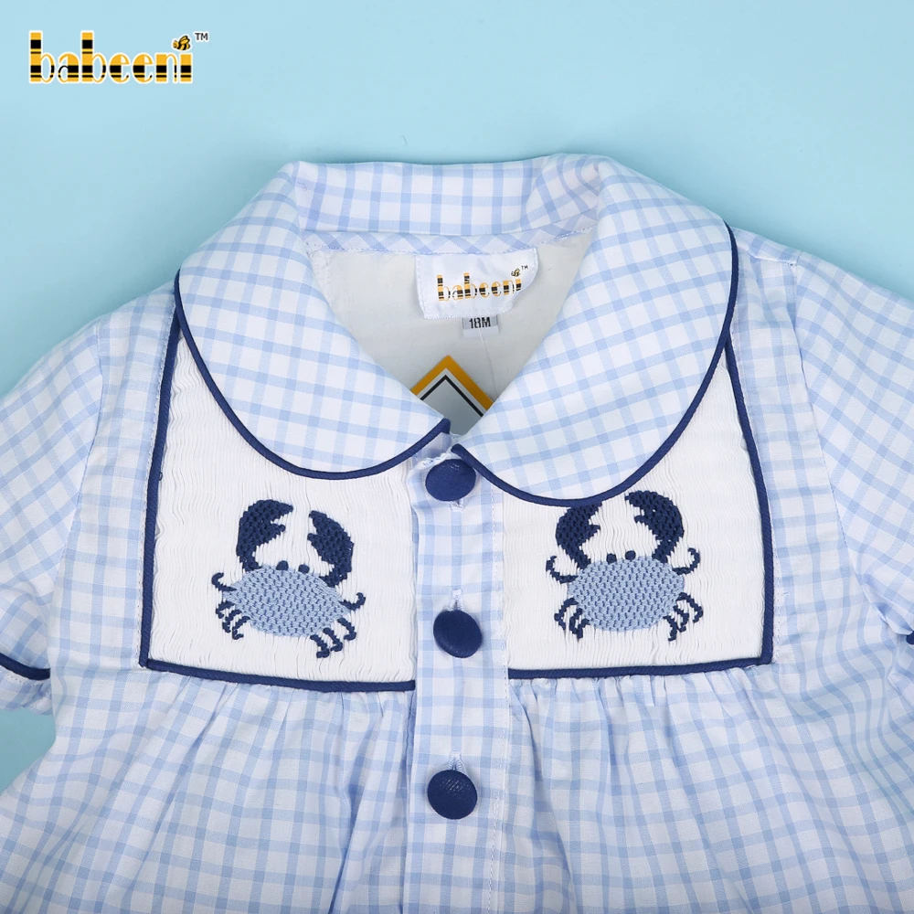 Crab hand smocked boy short set OEM ODM customized hand made embroidery wholesale manufacturer - BB3069