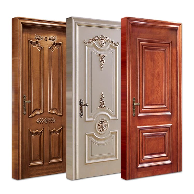 Modern indoor room wood panel doors classic design interior bedroom mahogany solid wooden door with frames