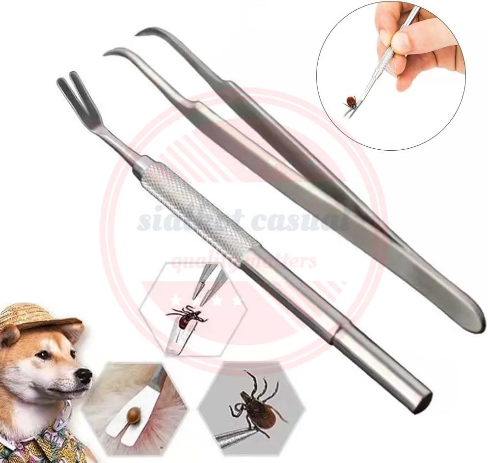 3 Pcs Tick Remover\Stainless Steel Tick Tweezers and Hook Set for Dogs Cats Humans Horses and Other Pets